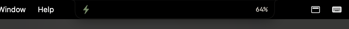 A compact battery activity showing 64% beside the notch.